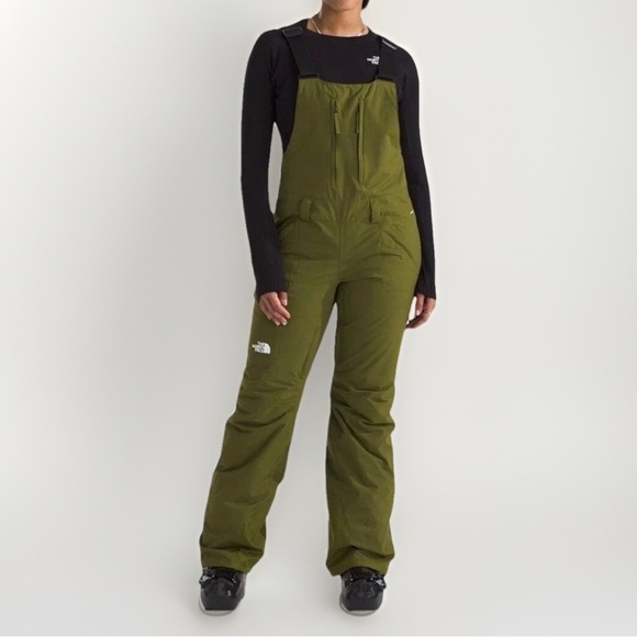 The North Face Women Sz XS Short freedom insulated Snow Ski bib Forest Olive New - Picture 1 of 16